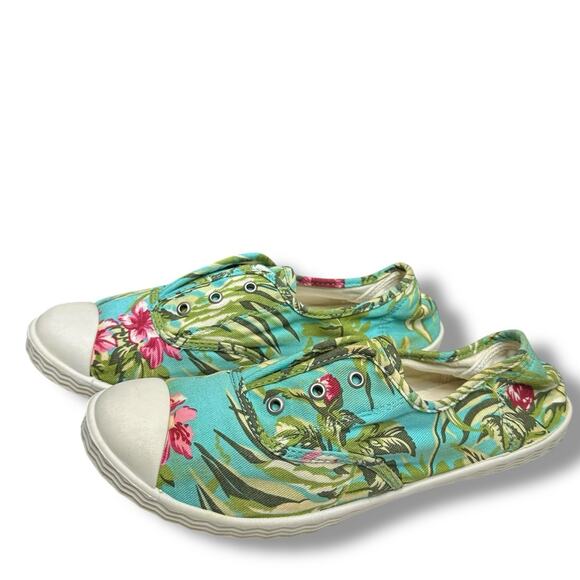 Arizona Jean Co Sneakers Flats Slip Ons Tropical Floral Print Hawaiian Sz 10M - Picture 2 of 14